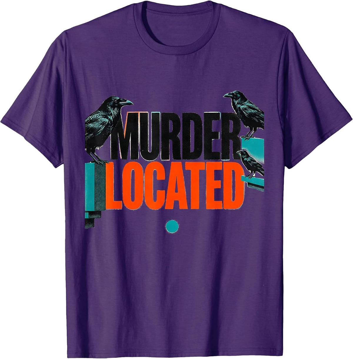 Men's Murder Located Risograph Dark Humor Crow Raven Gothic T-Shirt - Purple