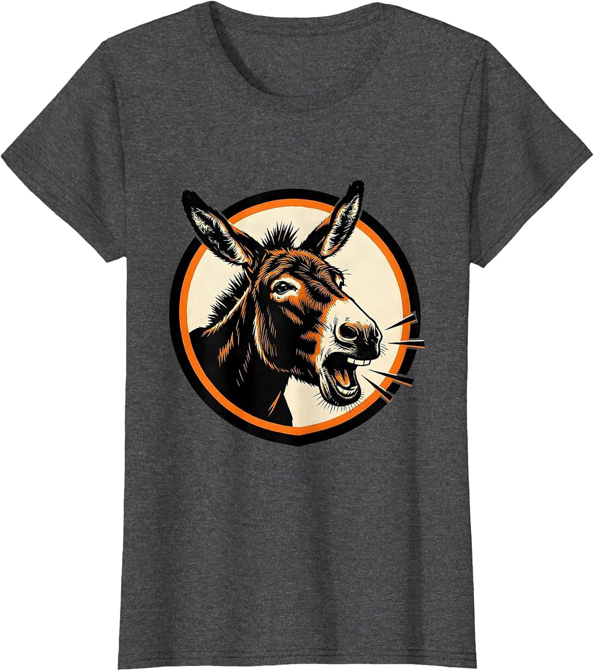 Women's Donkey Badge Funny Farm Animal Lover Stencil Graphic T-Shirt - Dark Heather Grey