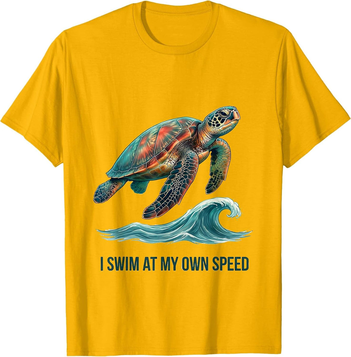 Men's I Swim At My Own Speed Funny Sea Turtle Beach Souvenir T-Shirt - Golden Yellow