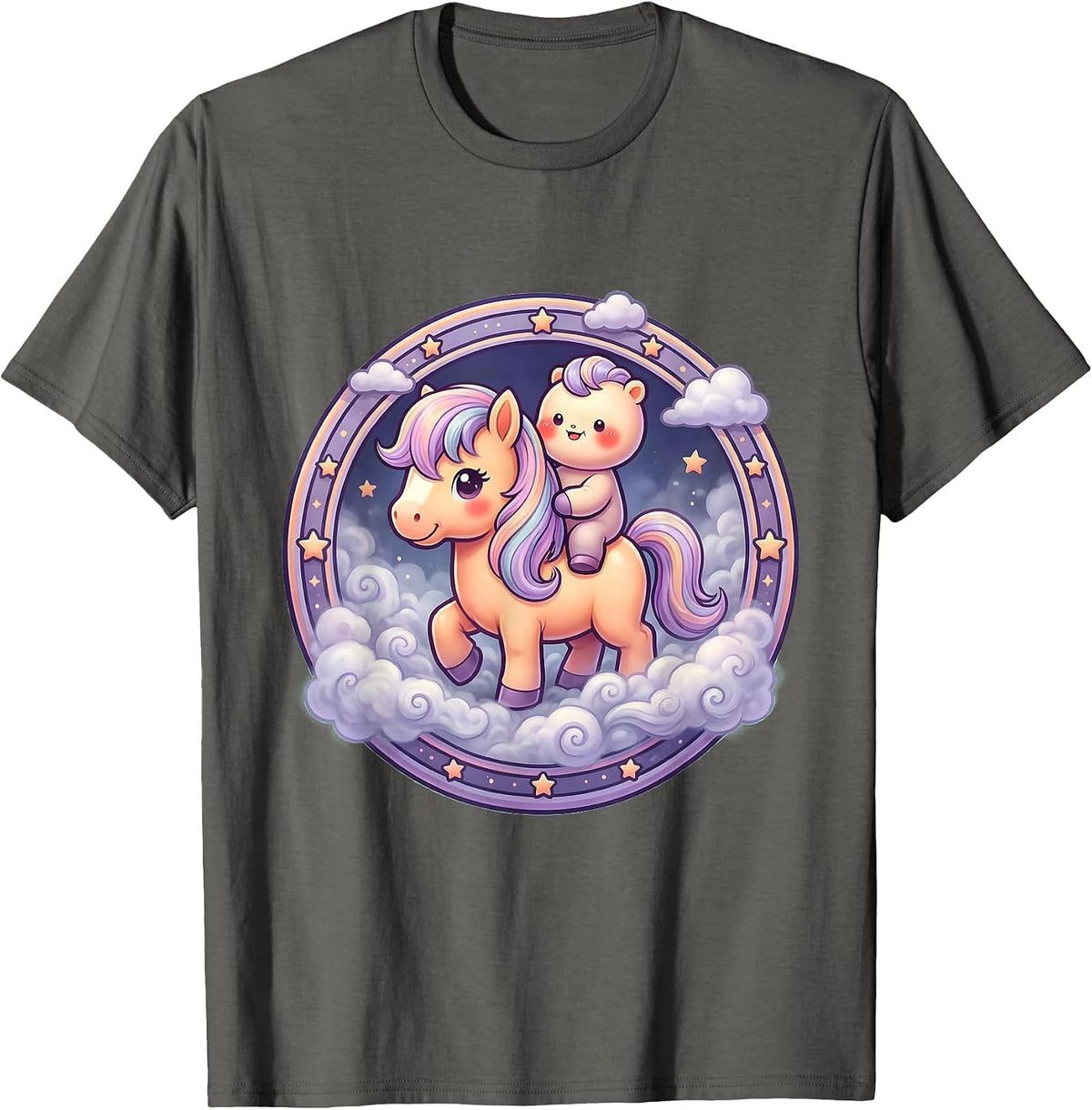 Men's Lone Rider in the Fog Horseback Illustration T-Shirt - Asphalt Grey