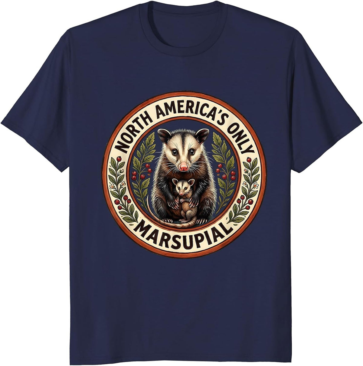 North America's Only Marsupial Opossum Design T-Shirt - Navy Blue