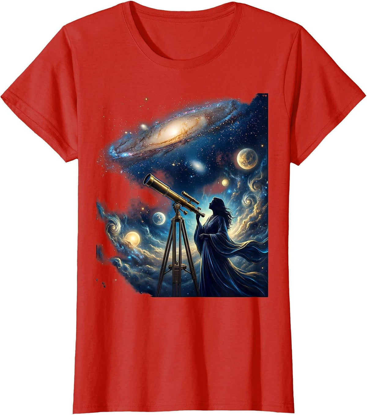 Stargazer Vintage Telescope Astronomy Design T-Shirt - Red