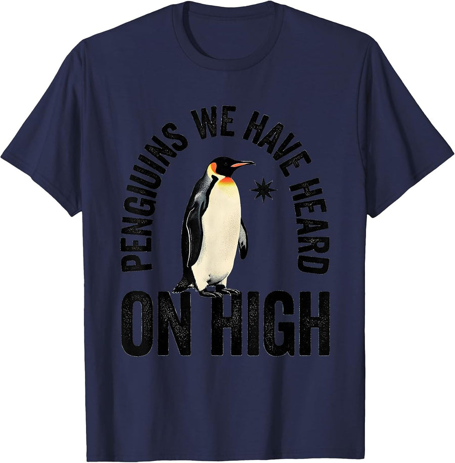 Penguins We Have Heard On High Funny Penguin Lover Christmas T-Shirt - Navy Blue
