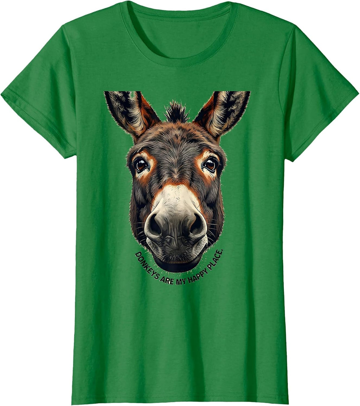 Women's Donkeys Are My Happy Place Funny Donkey Lover Animal Humor T-Shirt - Kelly Green