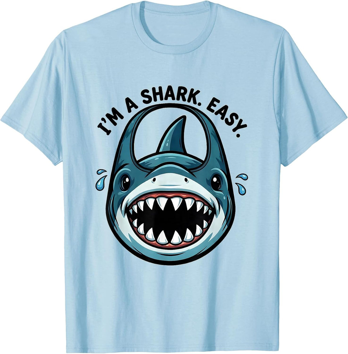 Men's I'm A Shark Easy Cartoon Shark Jaw Halloween Costume Party T-Shirt - Baby Blue