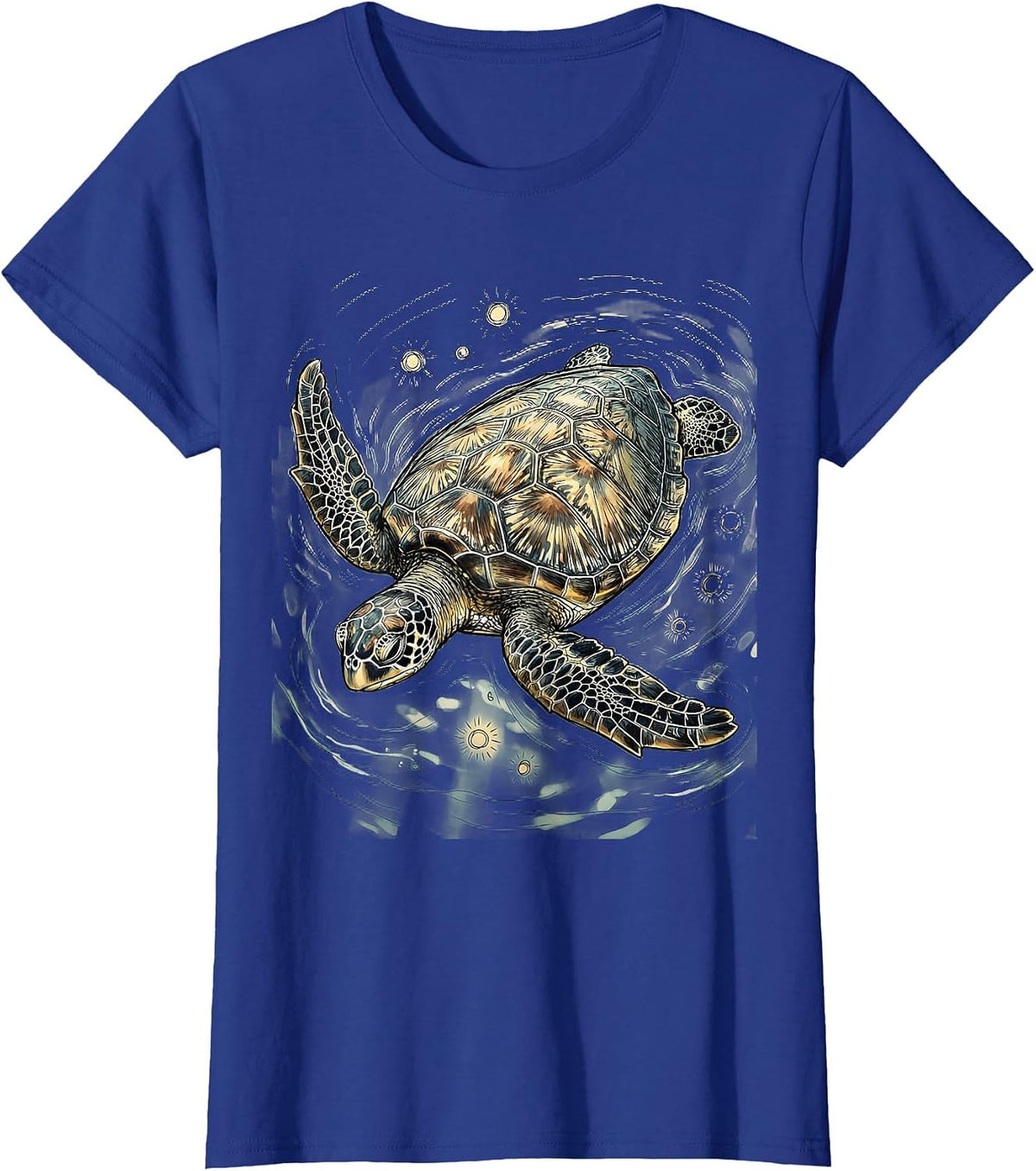 Women's Sea Turtle Sunlit Ocean Glide Graphic Tee T-Shirt - Royal Blue