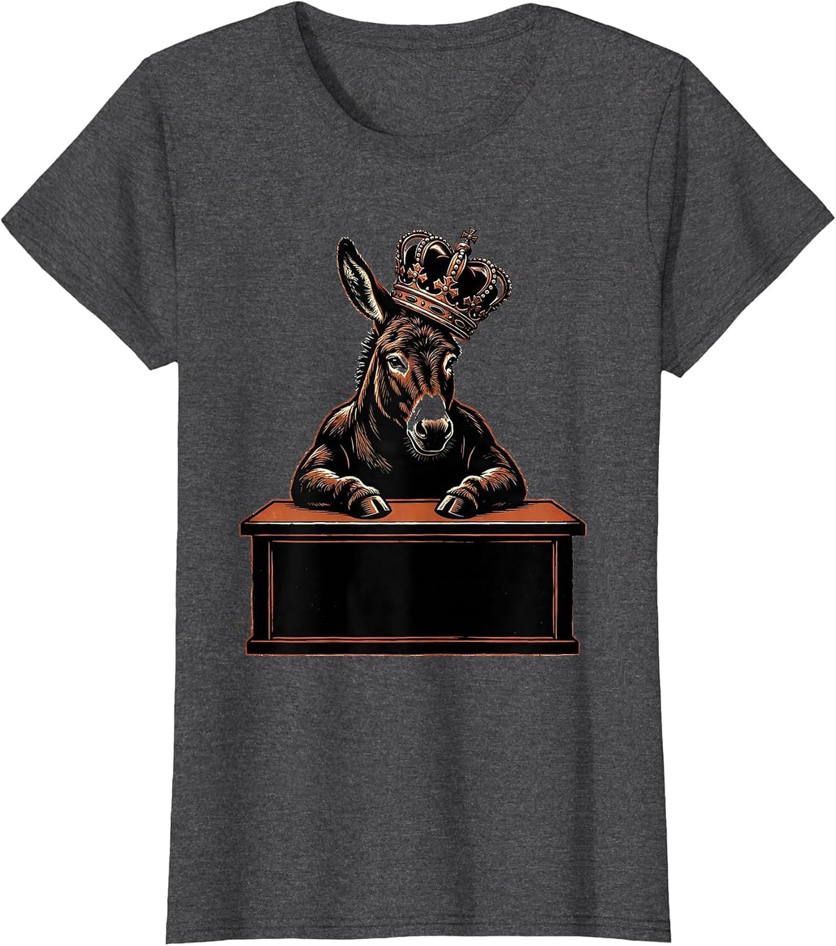 Women's Donkey King at Desk Funny Boss Graphic Tee T-Shirt - Dark Heather Grey