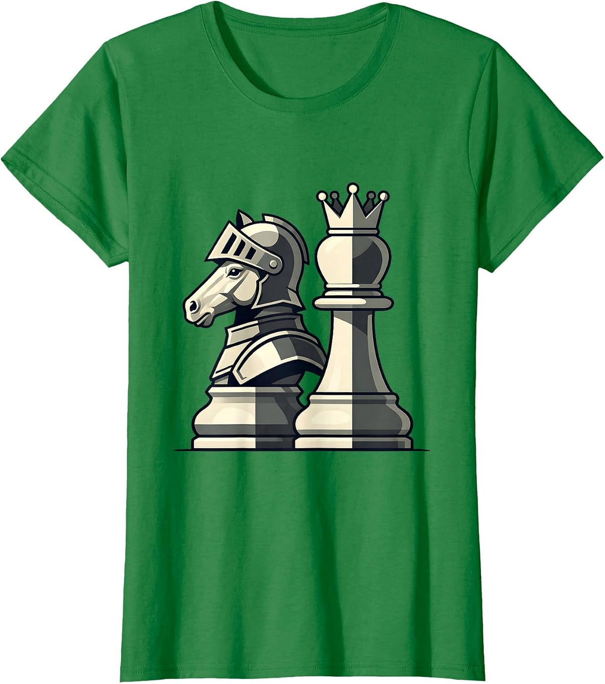 Chess Couple Knight and Queen Matching Design T-Shirt - Kelly Green