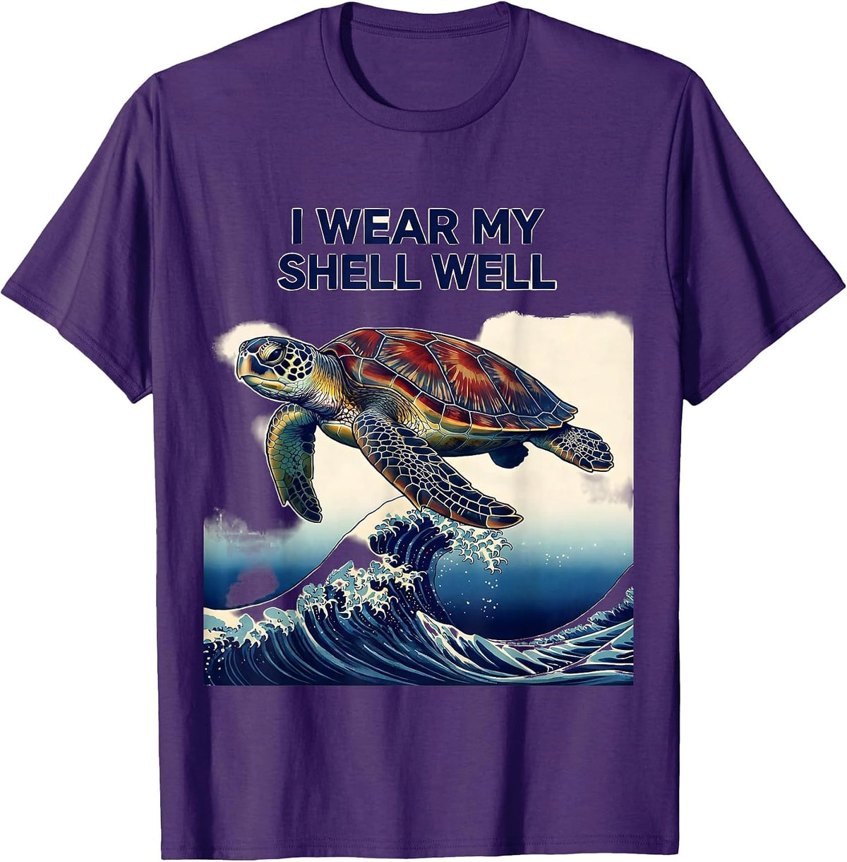 Men's I Wear My Shell Well Ukiyo-e Sea Turtle Lover Tropical T-Shirt - Purple