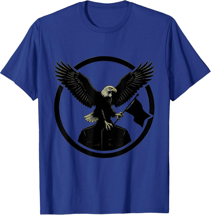 Camo Flag Eagle Soldier Chest Patriotic Design T-Shirt - Royal Blue