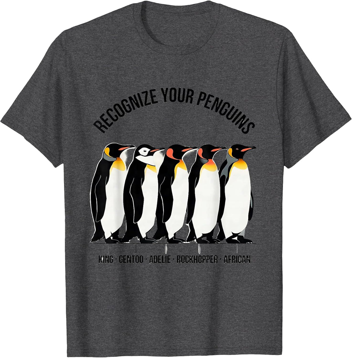 Recognize Your Penguins Penguin Species Identification T-Shirt - Dark Heather Grey