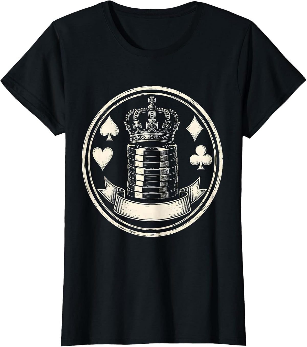 Women's Sealed Crown Chip Card Suit Humor Poker Player T-Shirt - Black