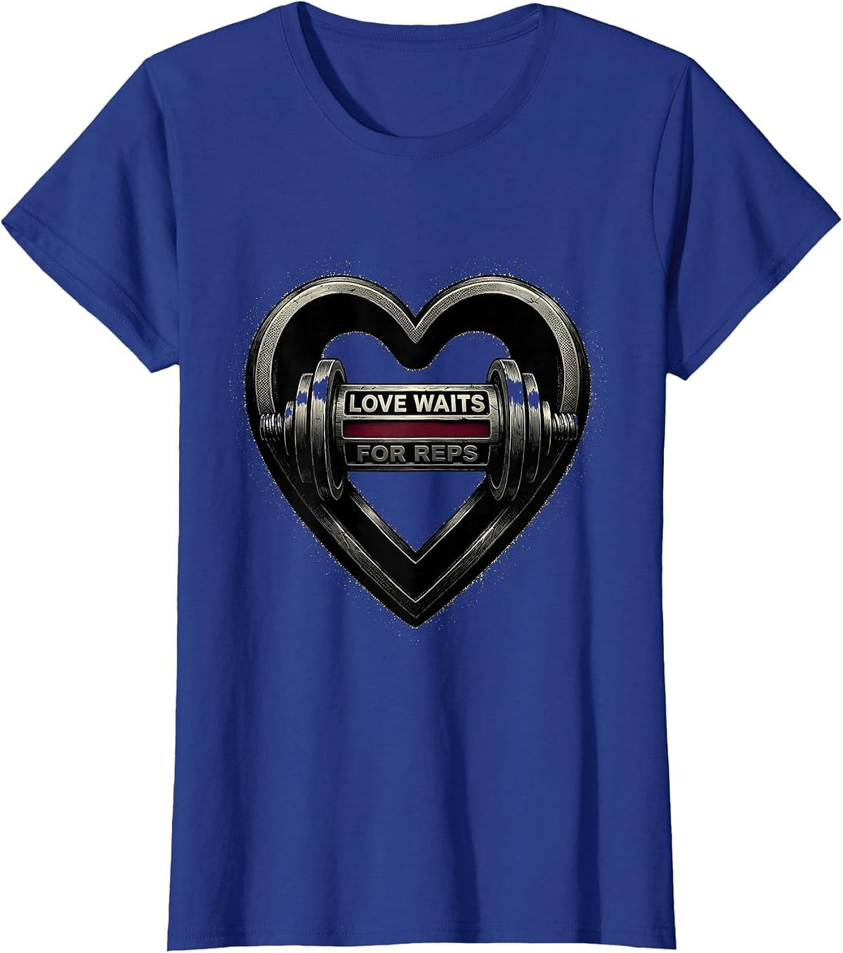 Women's Love Waits For Reps Blackwork Dotwork Gym Humor Valentine T-Shirt - Royal Blue