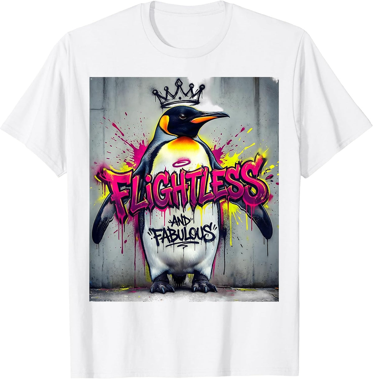 Men's Flightless and Fabulous Penguin Design T-Shirt - White
