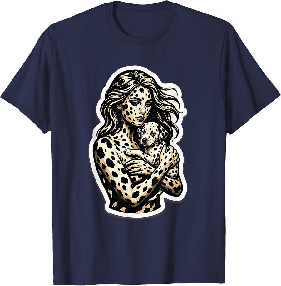 Dalmatian Puppy Cuddle Spotted Dog Lover Design T-Shirt - Navy Blue