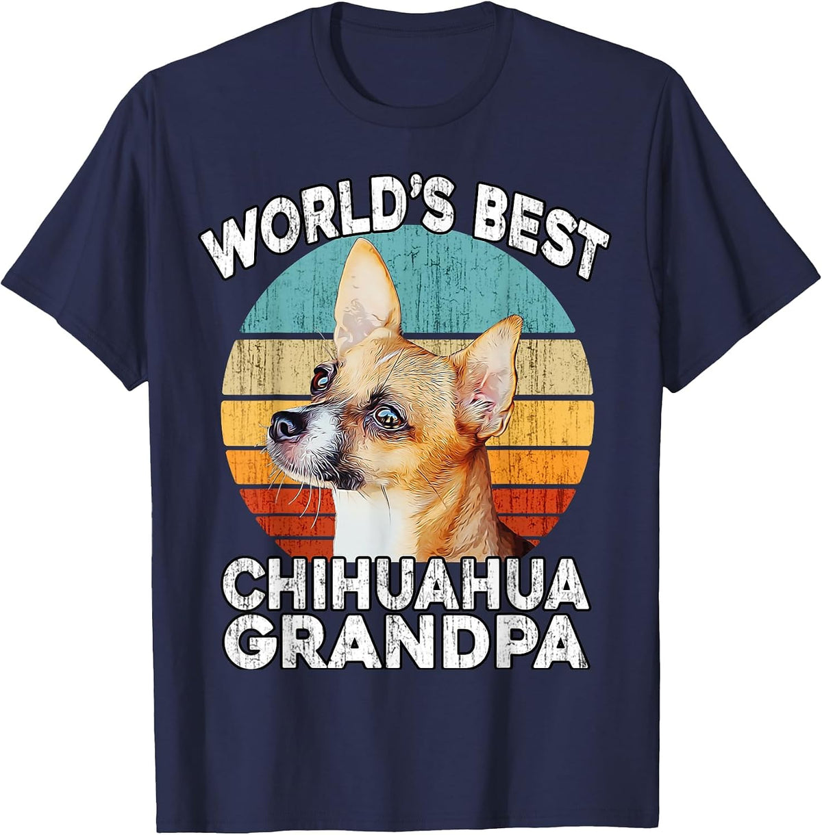 Chihuahua Grandpa Funny World's Best Chihuahua Grandpa Retro T-Shirt - Navy Blue