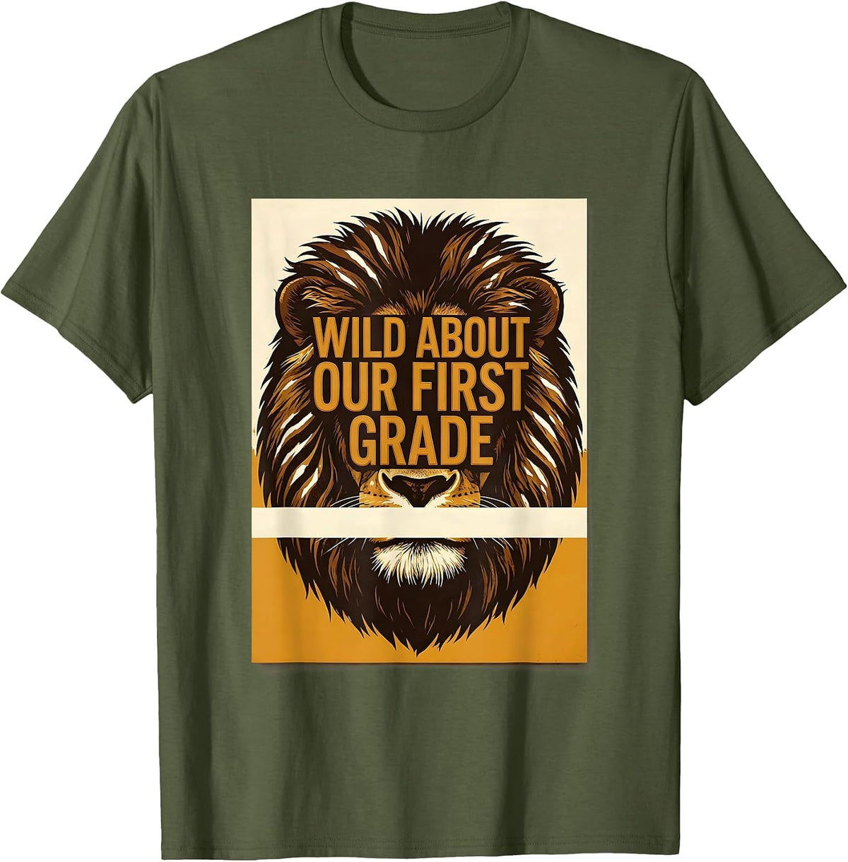Wild About Our First Grade Animal Print Teacher Student Back T-Shirt - Olive Green