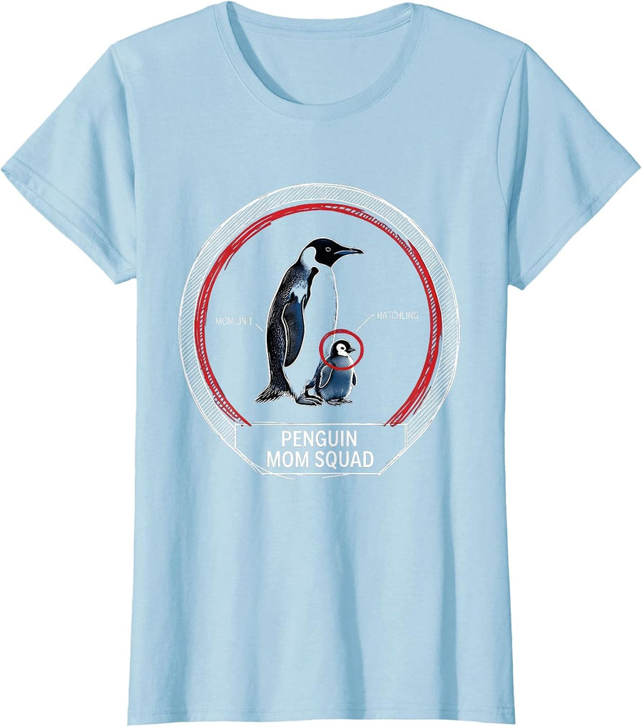 Women's Penguin Mom Squad Cute Penguin Design T-Shirt - Baby Blue