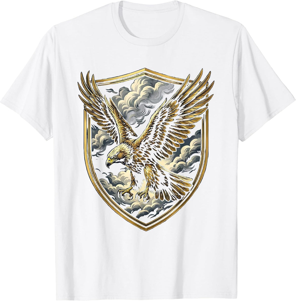 Falcon Diving Through Storm Clouds Illustration T-Shirt - White