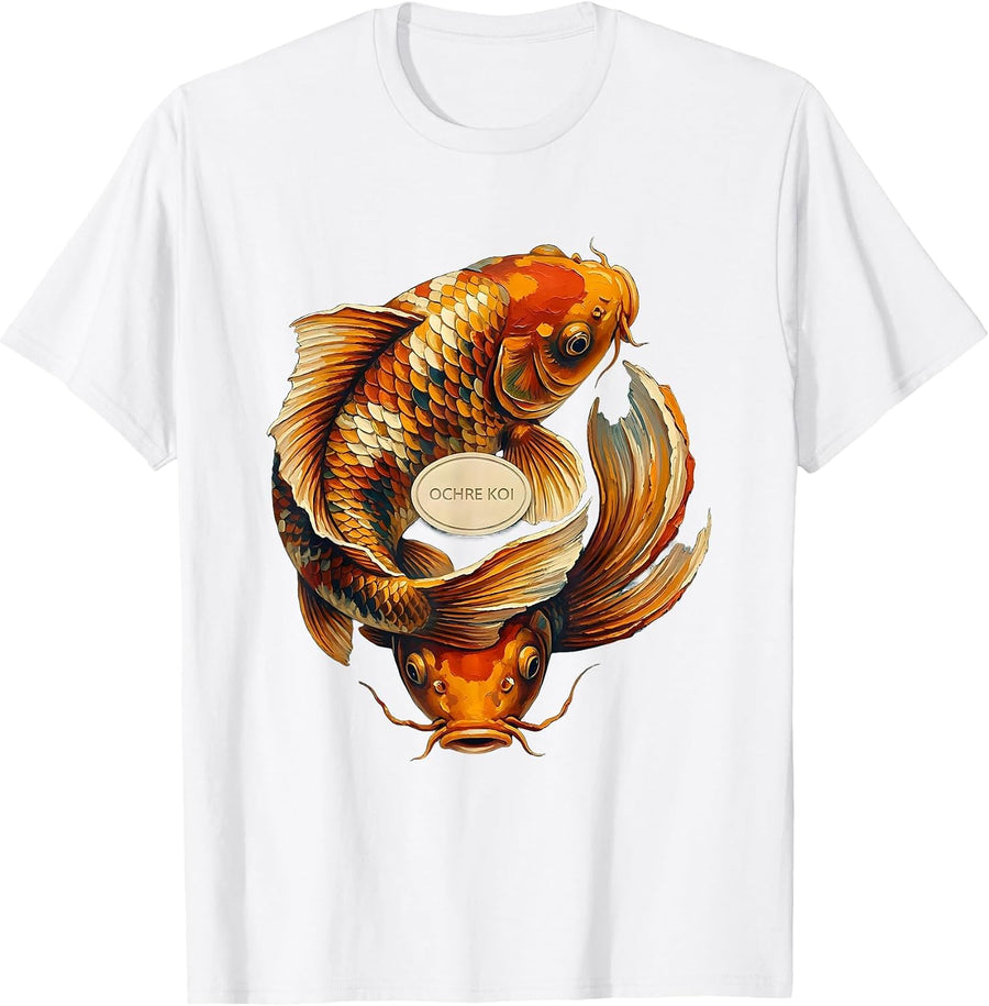 Ochre Koi Gouache Poster Graphic Casual Top T-Shirt - White