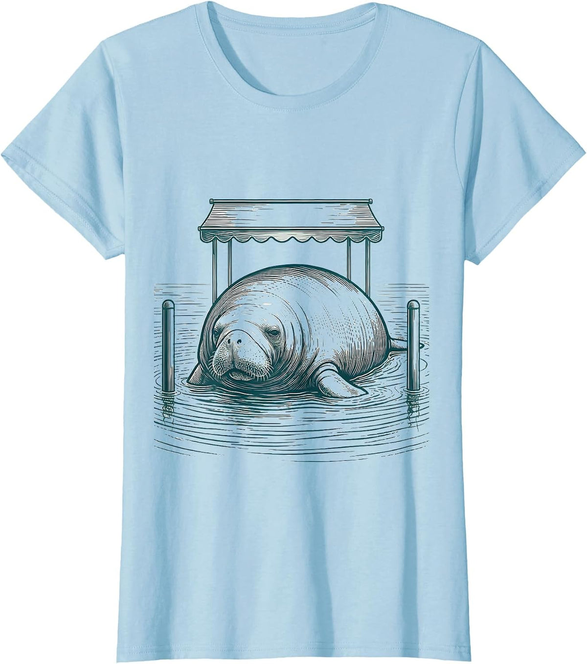 Broad Manatee Resting Florida Wildlife Humor T-Shirt - Baby Blue