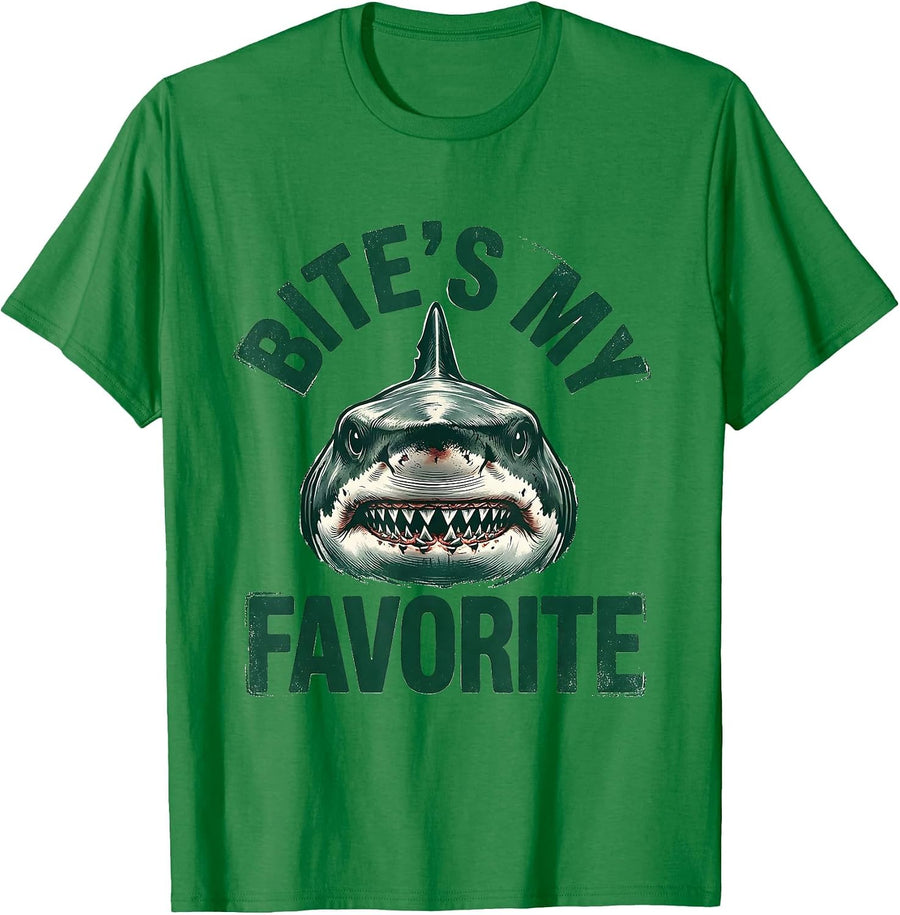 Men's Bite's My Favorite Funny Shark Lover Ocean Wildlife Humor T-Shirt - Kelly Green