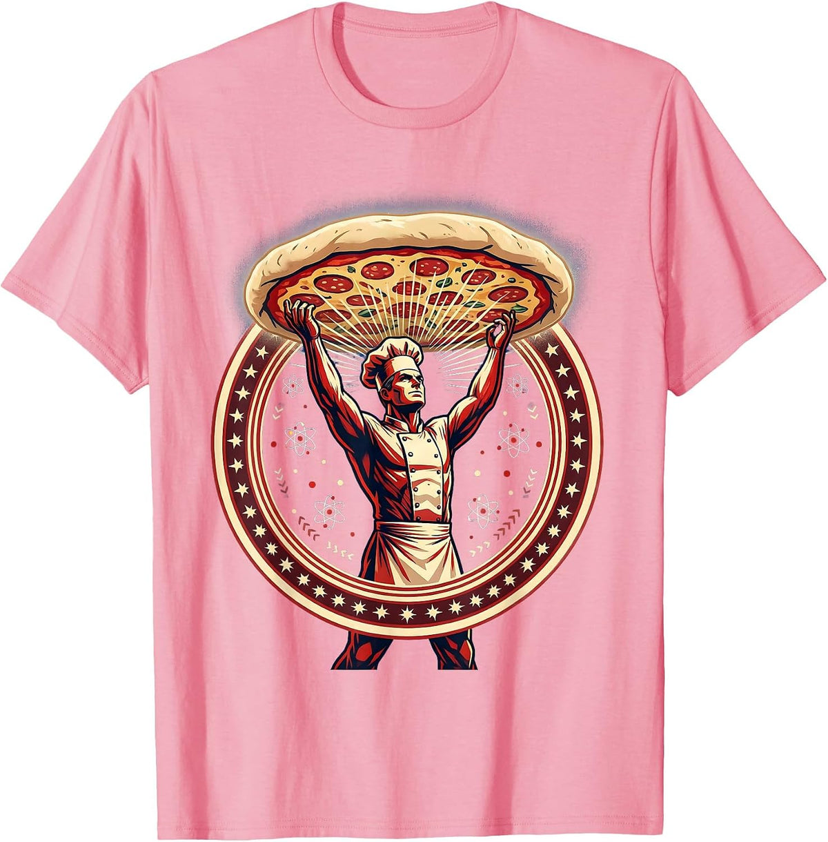 Men's Italian Chef Tossing Pizza Dough Graphic T-Shirt - Pink