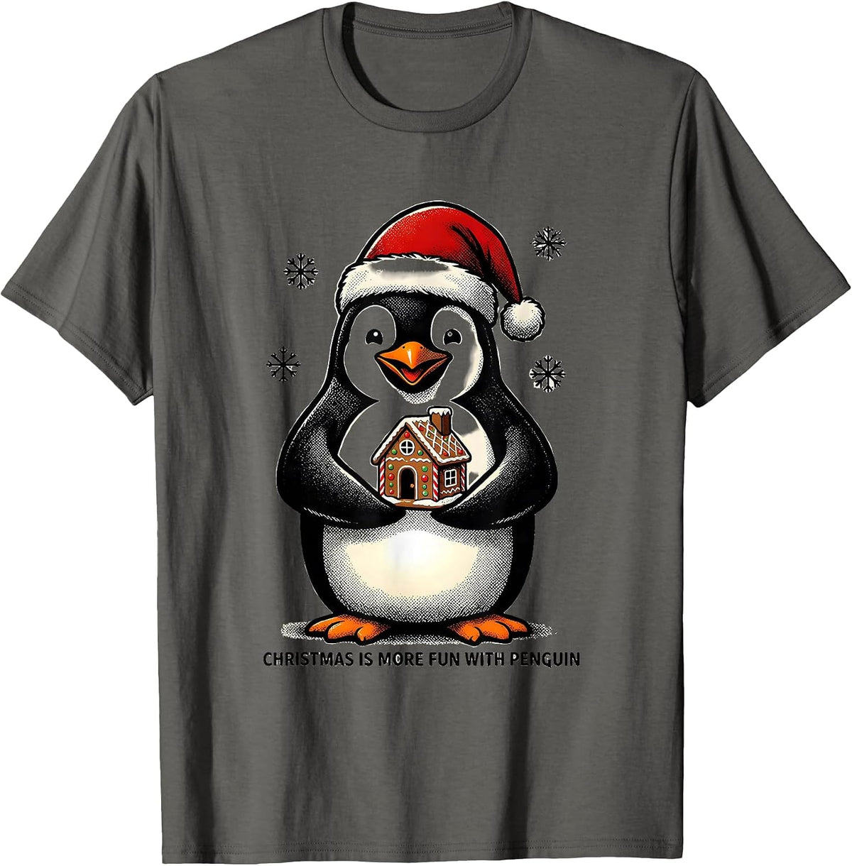 Christmas Is More Fun With Penguin Funny Penguin Lover T-Shirt - Asphalt Grey