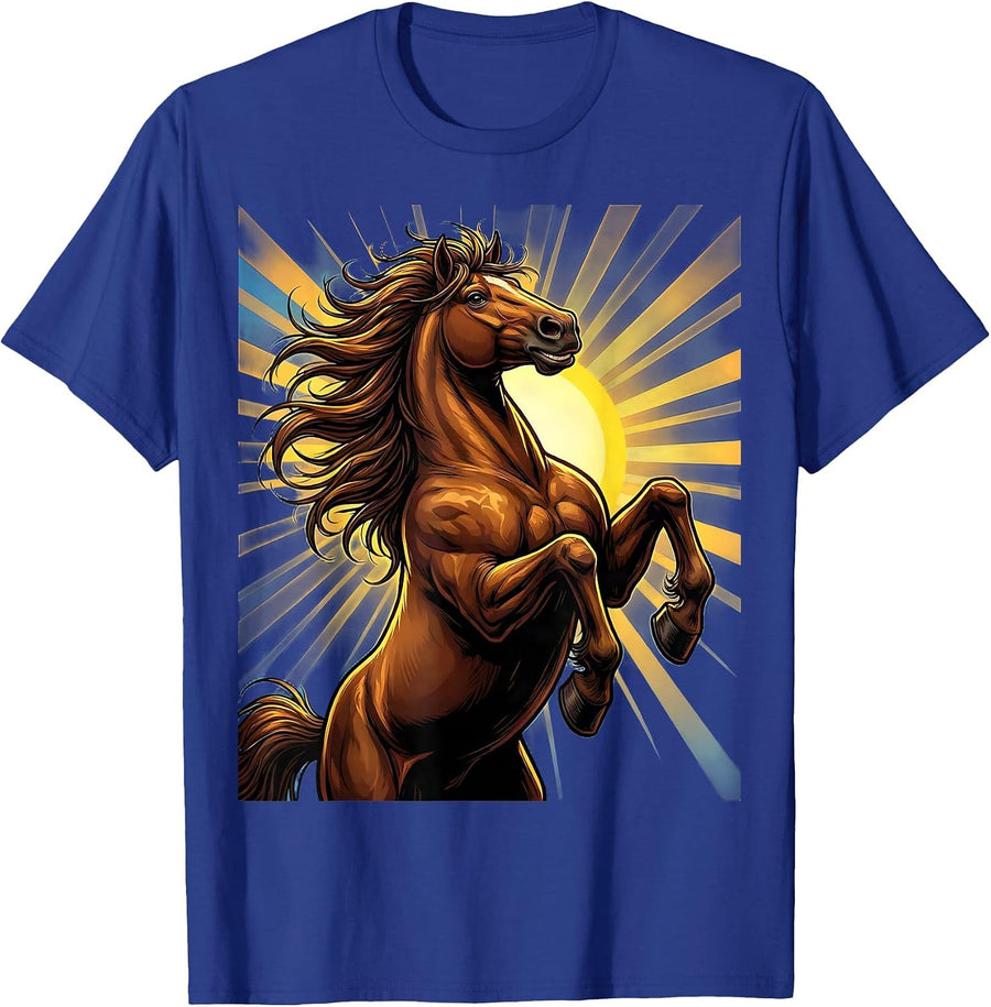 Rearing Stallion Morning Sky Graphic T-Shirt - Royal Blue