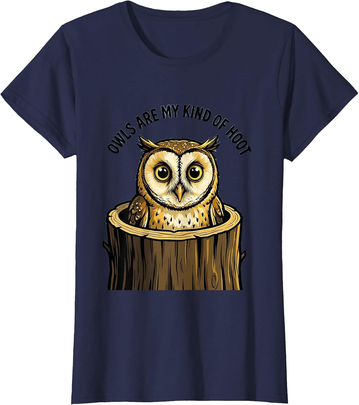 Women's Owls Are My Kind Of Hoot Cartoon Owl Lover Eco-Awareness T-Shirt - Navy Blue