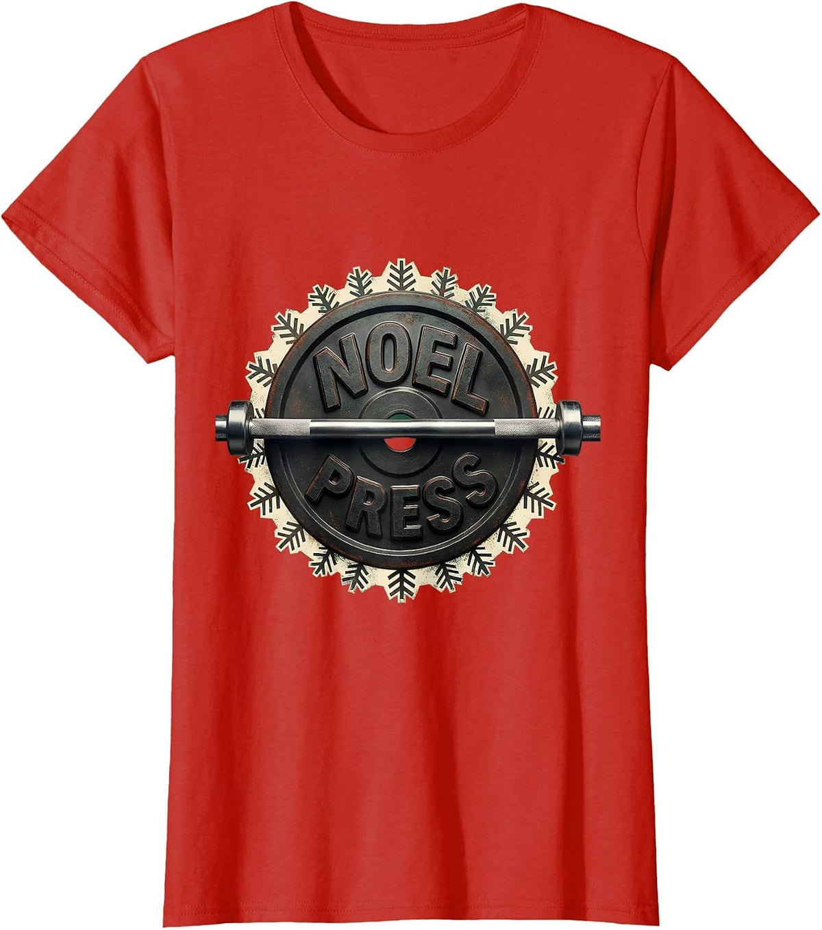 Noel Press Rubber Stamp Funny Christmas Gym Weightlifting T-Shirt - Red
