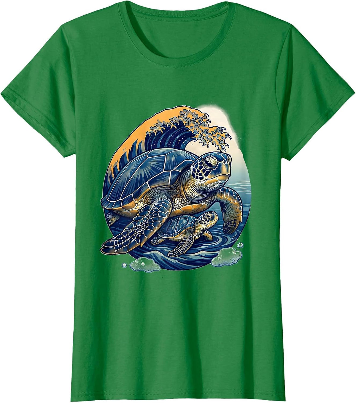 Sea Turtle Hatchling Ukiyo-e Ocean Animal Art T-Shirt - Kelly Green