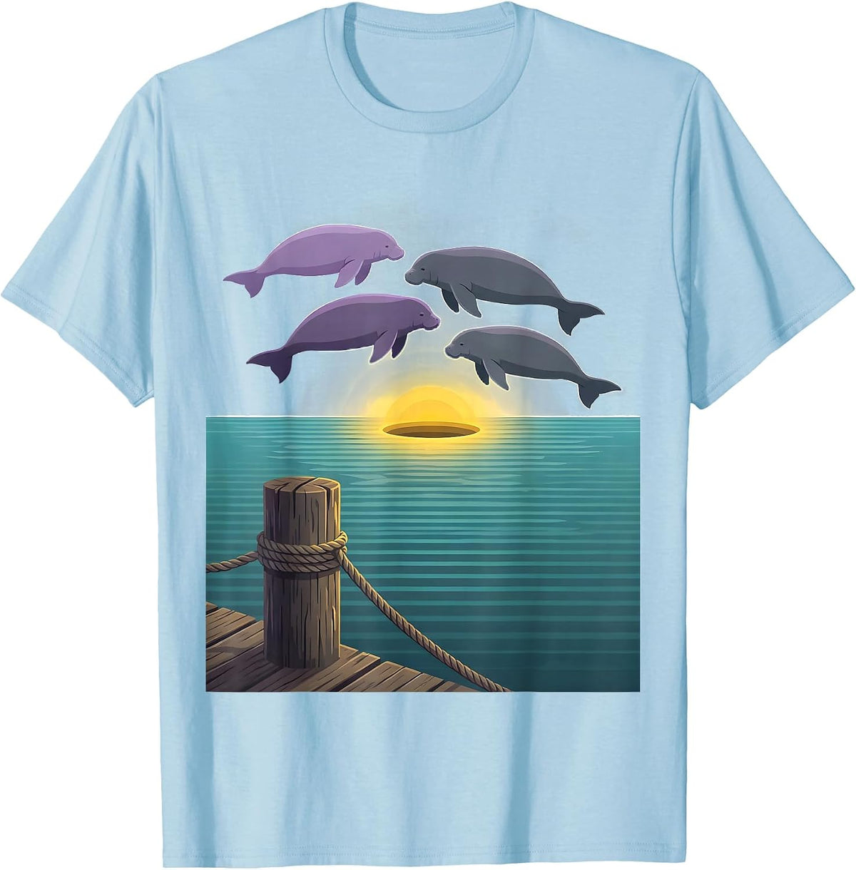 Men's Manatee Cluster Flat Vector Wildlife Lover Humor T-Shirt - Baby Blue