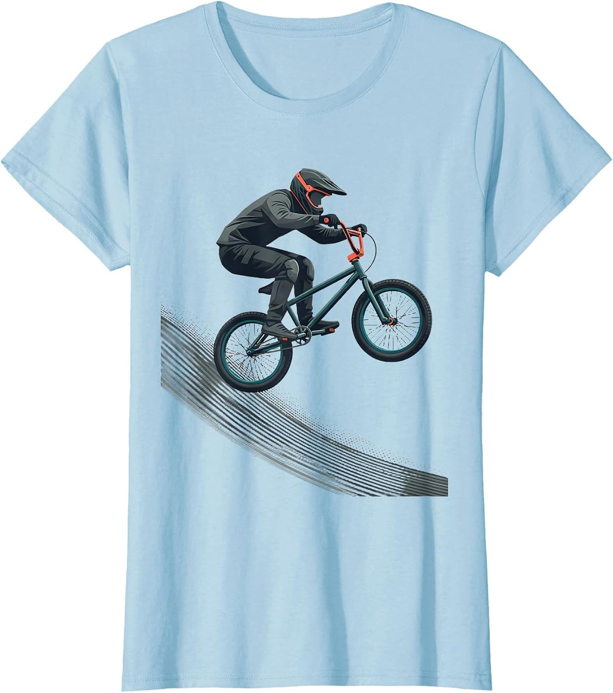 Women's BMX Rider Launching Gate Flat Vector Graphic T-Shirt - Baby Blue