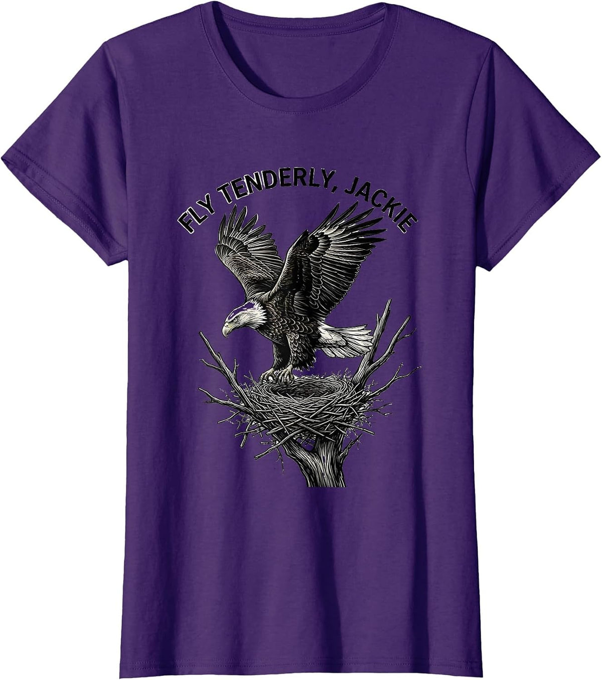 Women's Fly Tenderly, Jackie Memorial Bald Eagle Tribute Wildlife T-Shirt - Purple