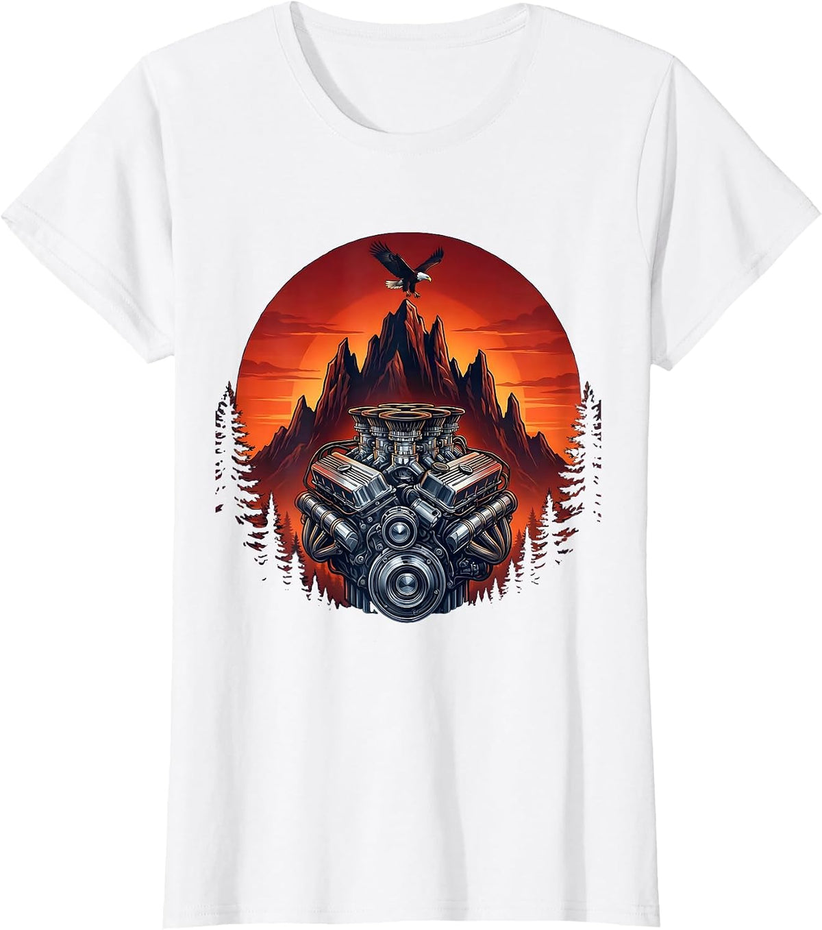 Hot Rod Engine Exposed Pistons American Muscle Art T-Shirt - White