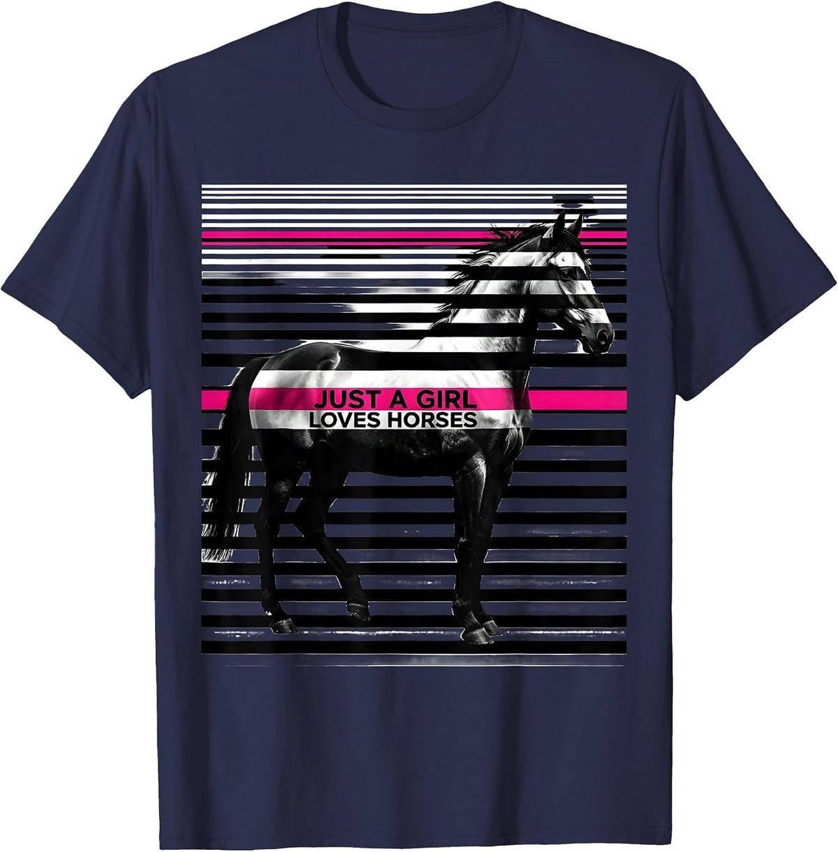 Just a Girl Who Loves Horses Equestrian Design T-Shirt - Navy Blue