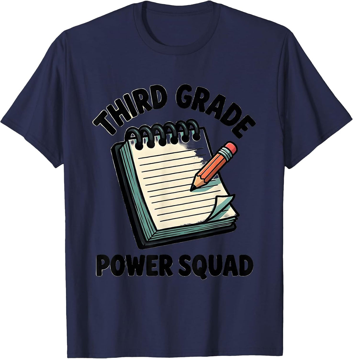 Men's Third Grade Power Squad Cartoon Teacher Back to School Team T-Shirt - Navy Blue