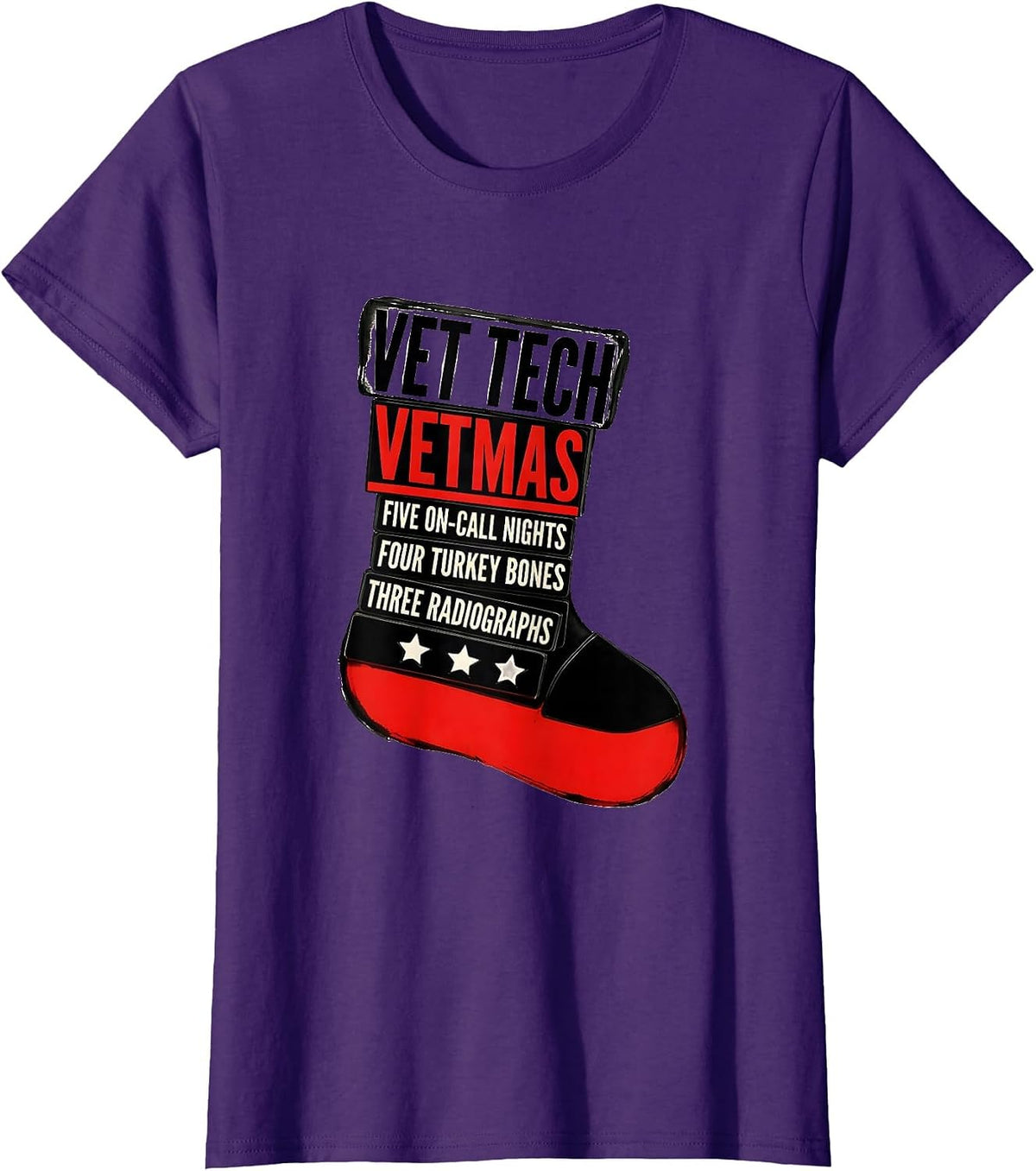 Women's Vet Tech Vetmas On-Call Nights Veterinary Staff Christmas T-Shirt - Purple