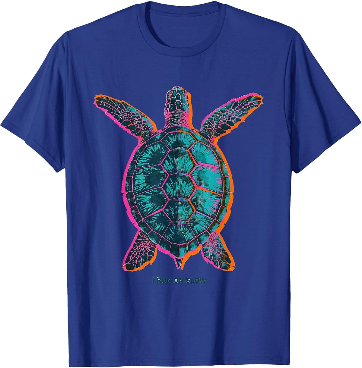 I Run On Slow Risograph Sea Turtle Novelty Humor Turtle T-Shirt - Royal Blue
