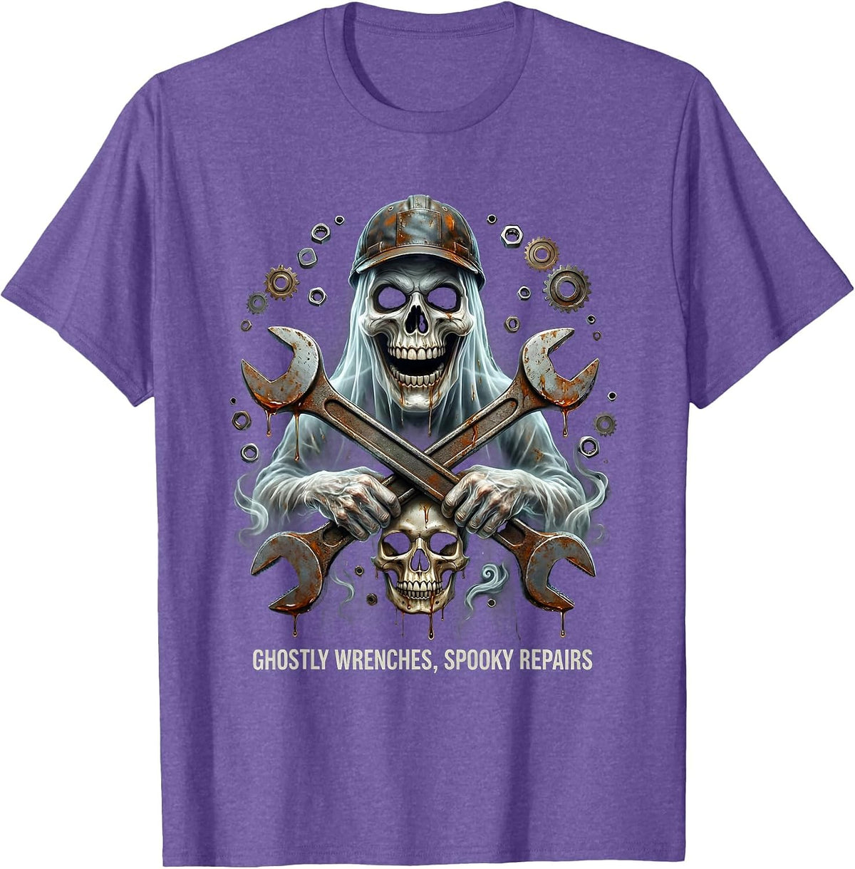 Men's Halloween Ghost Mechanic Garage Design T-Shirt - Purple Heather