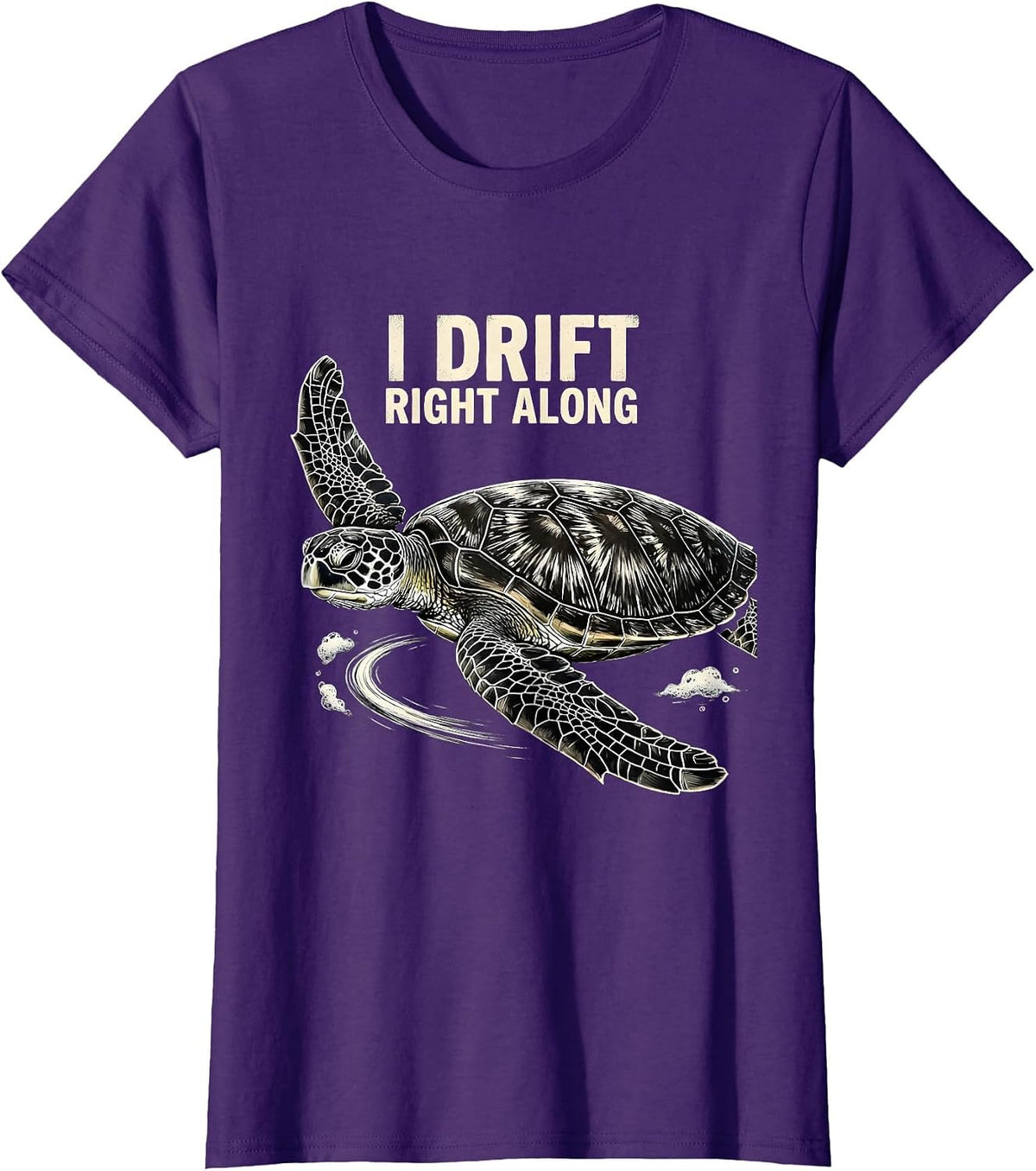 Women's I Drift Right Along Scratchboard Sea Turtle Tropical T-Shirt - Purple