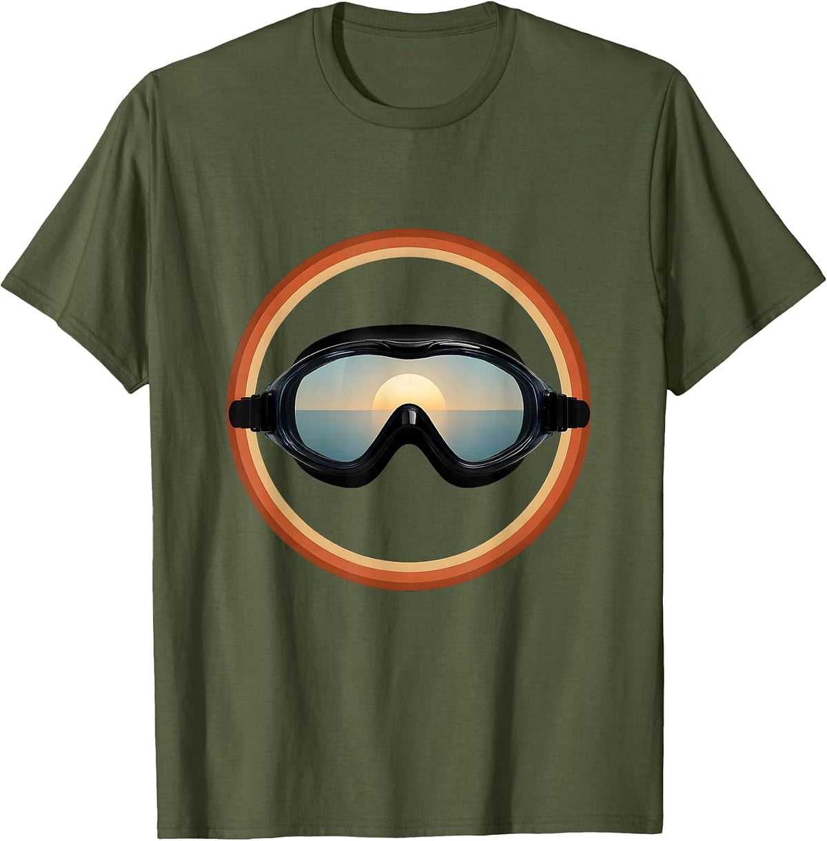 Swimming Goggles Sunset Horizon Graphic Tee T-Shirt - Olive Green