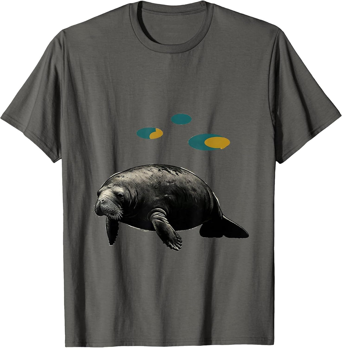 Manatee Silhouette Midcentury Modern Animal Lover Humor T-Shirt - Asphalt Grey