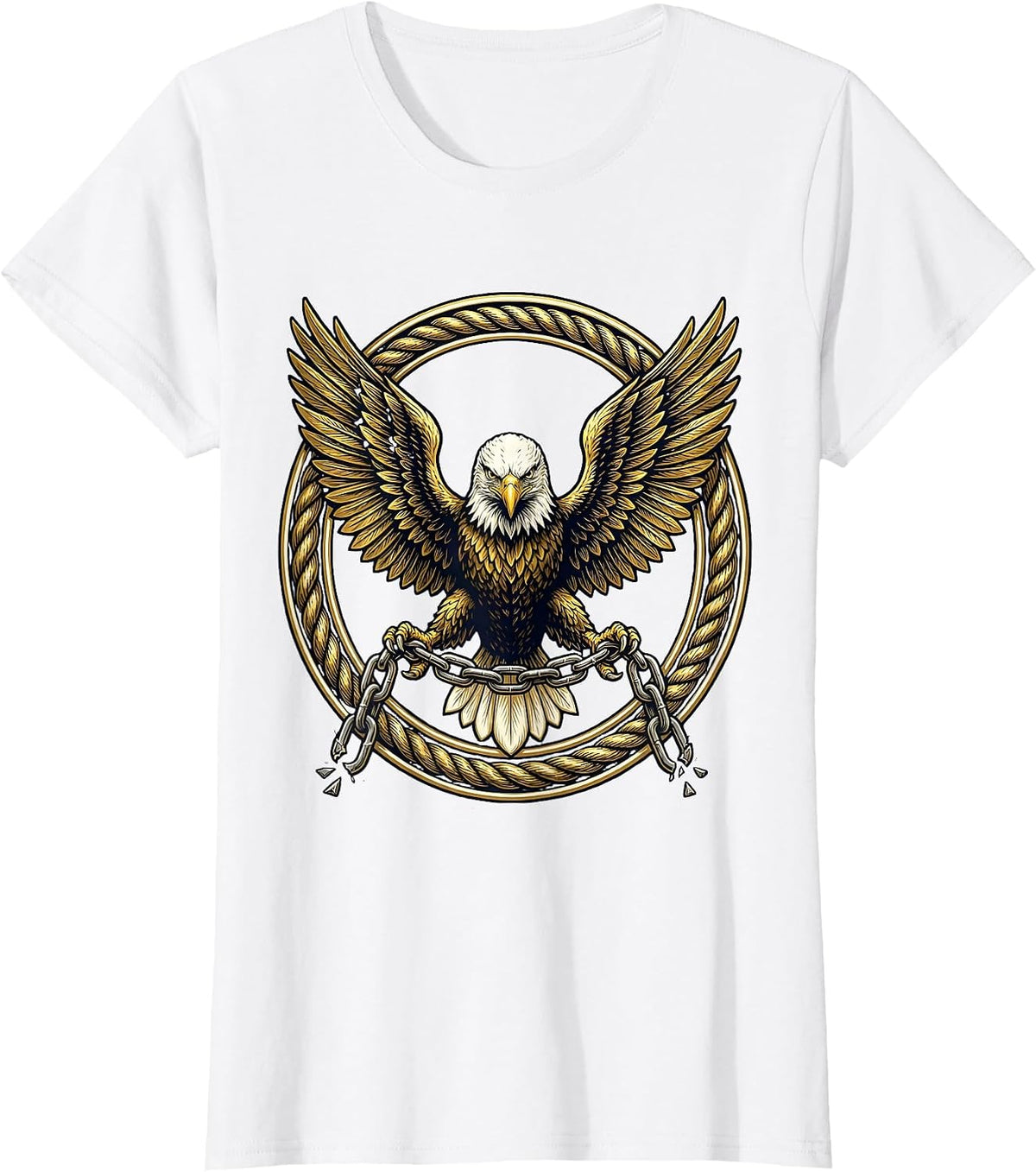Women's Freedom Kirk Bald Eagle Broken Chain Graphic T-Shirt - White