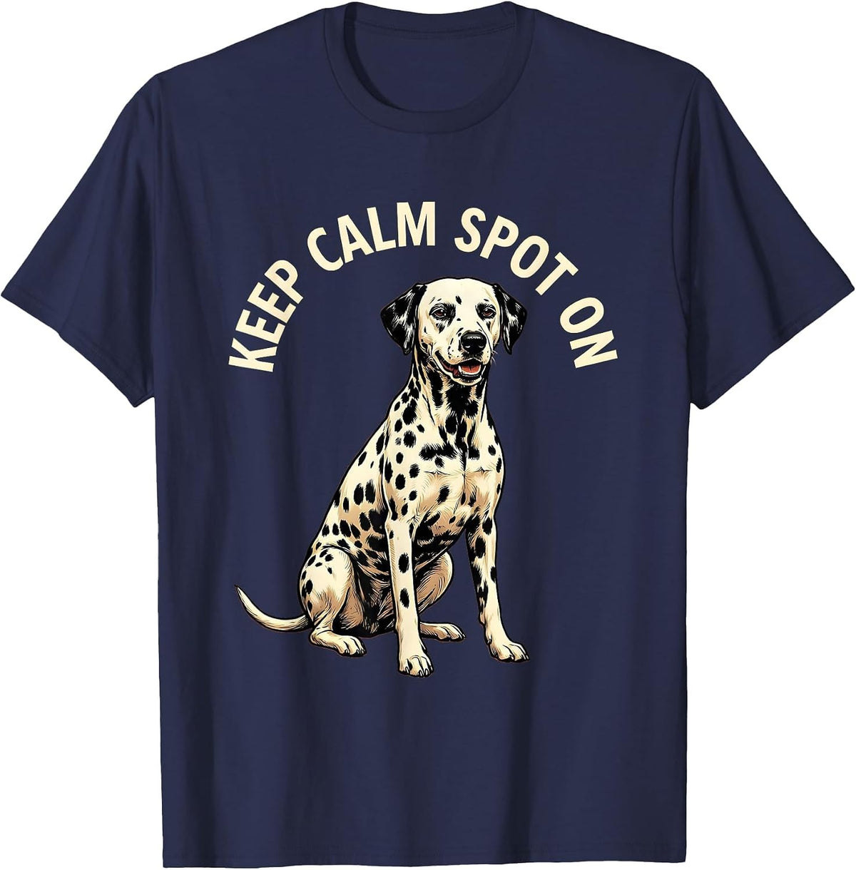 Men's Keep Calm Spot On Dalmatian Dog Design T-Shirt - Navy Blue