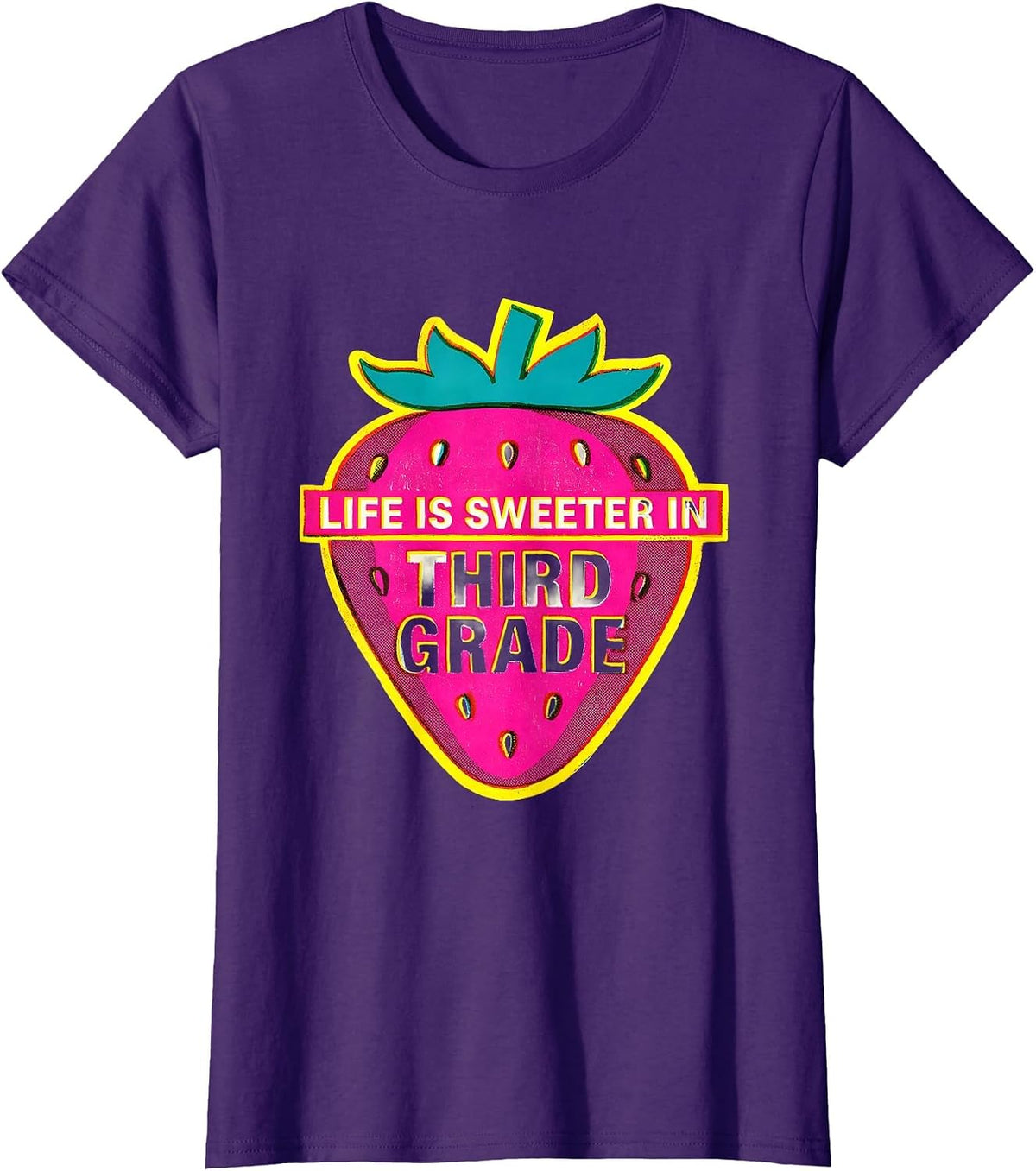 Women's Life Is Sweeter In Third Grade Strawberry Teacher Back T-Shirt - Purple