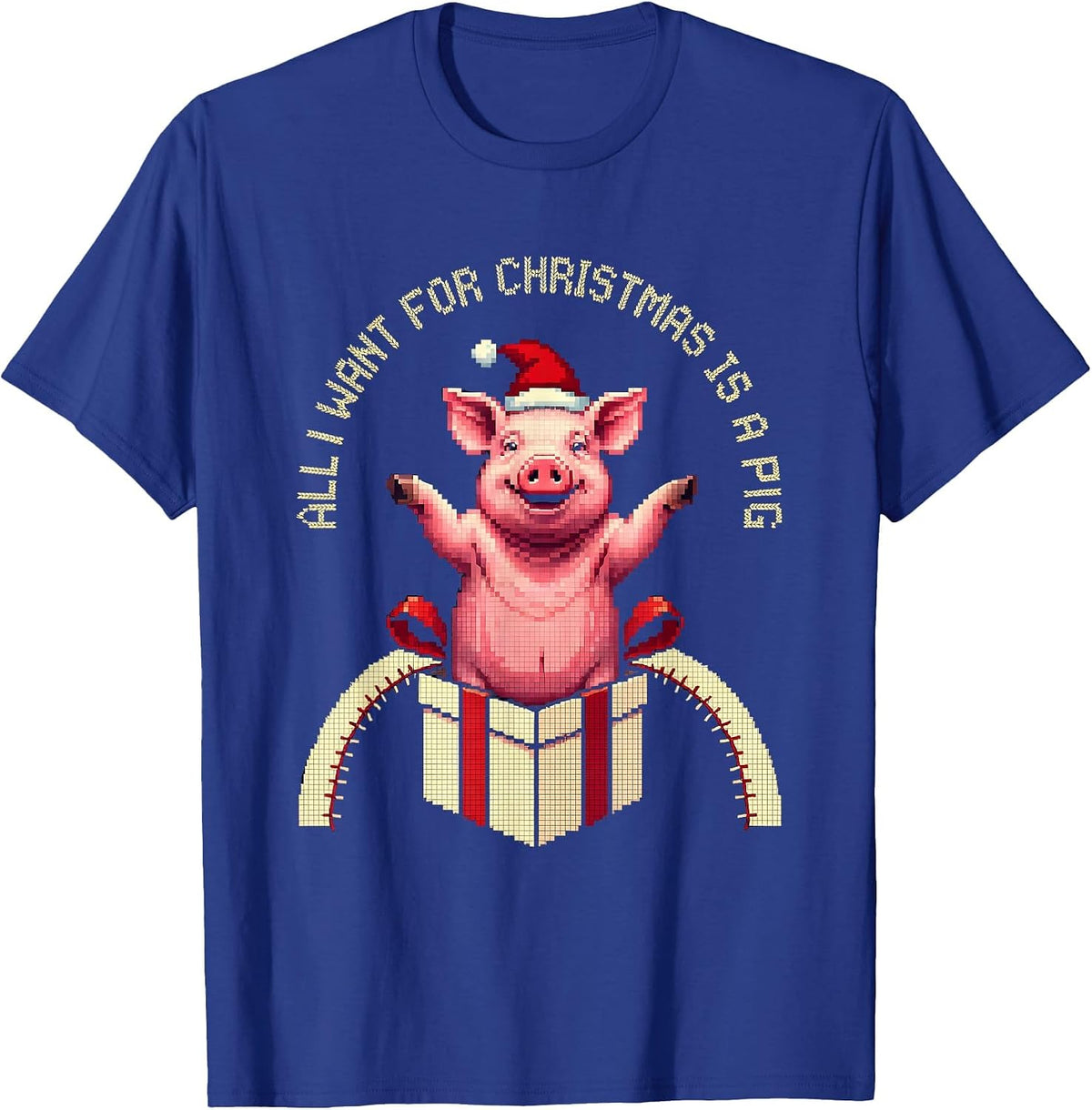 Men's All I Want For Christmas Is A Pig Ugly Sweater Holiday Party T-Shirt - Royal Blue