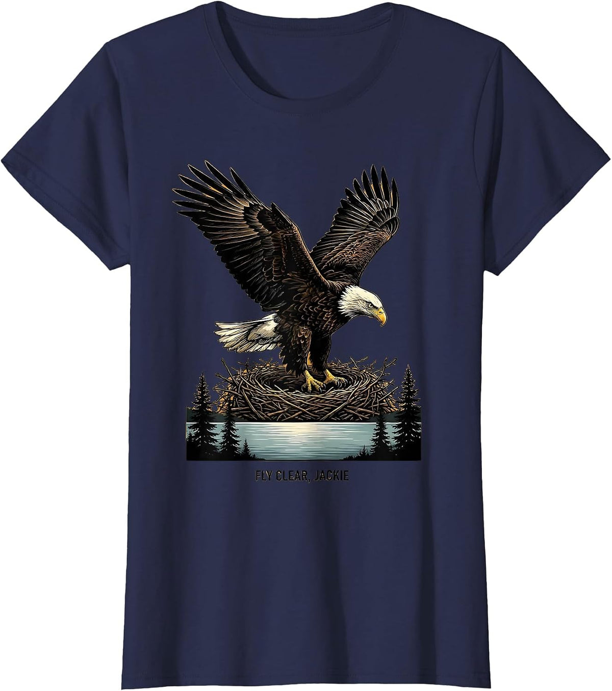 Women's Fly Clear Jackie Bald Eagle Memorial Tribute Big Bear Lake T-Shirt - Navy Blue
