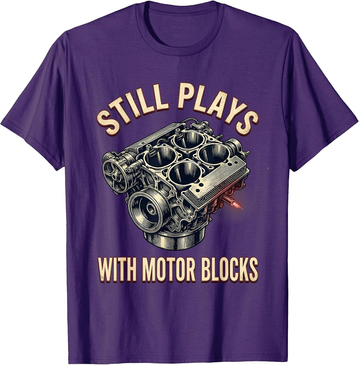 Men's Still Plays With Motor Blocks Vintage Mechanic Auto T-Shirt - Purple